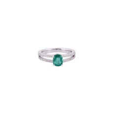 0.92 Carat Clear Zambian Emerald & Diamond Ring in 18K White Gold