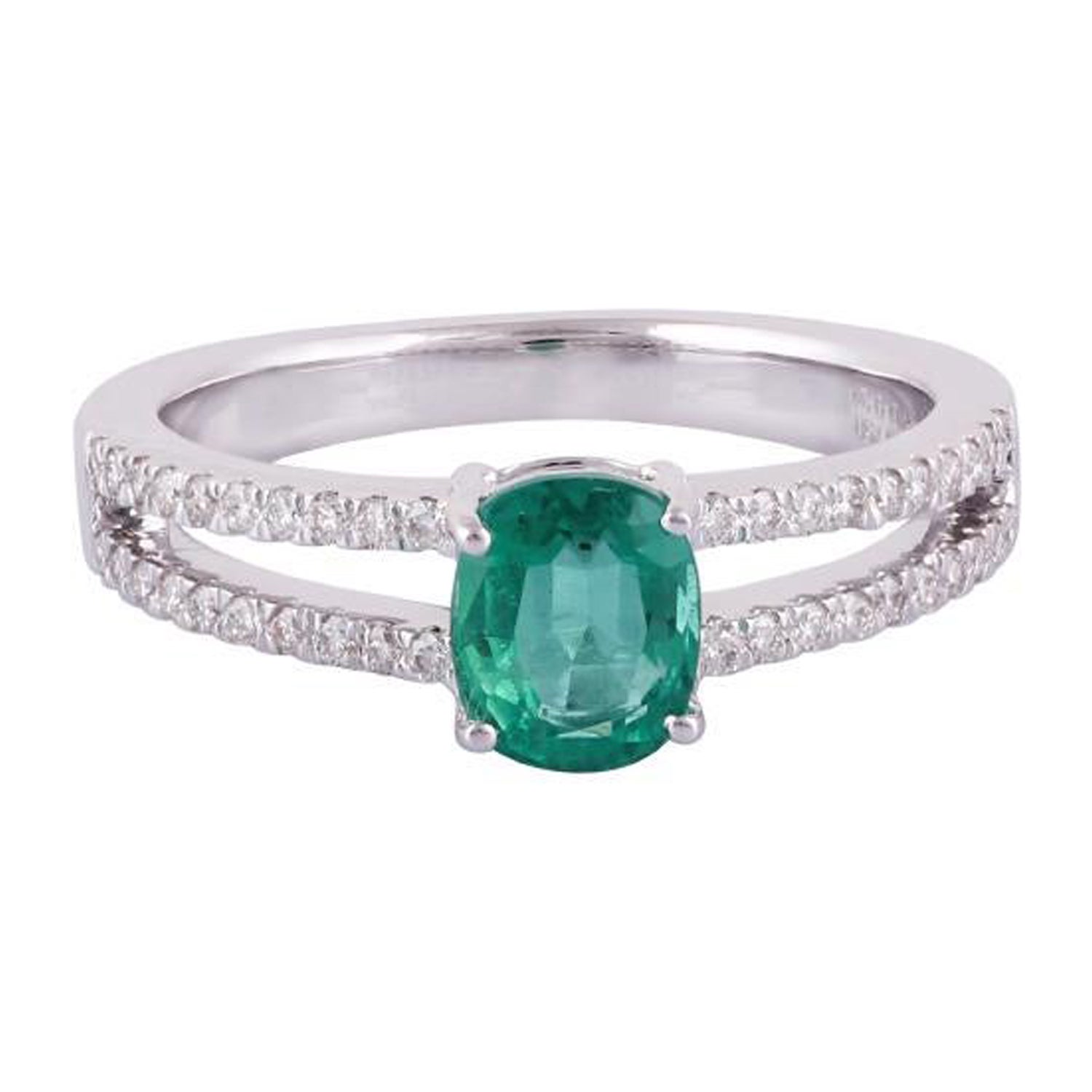 Anillo de oro blanco de 18 quilates con esmeralda clara de Zambia y diamantes de 0,92 quilates