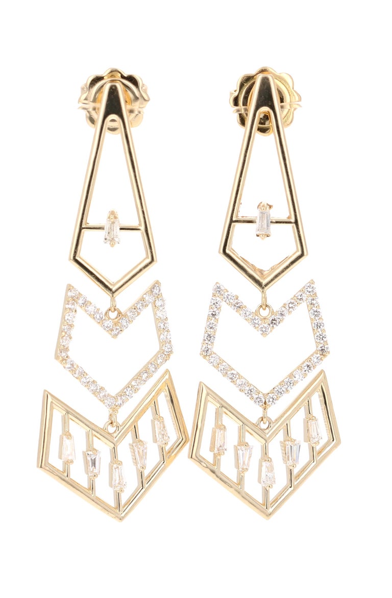 0.92 Carat Diamond 14 Karat Yellow Gold Earrings In New Condition For Sale In Los Angeles, CA