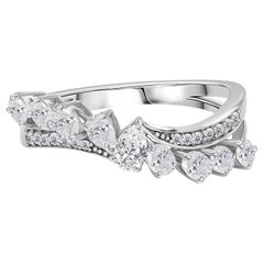 0.92 Carat Diamond Chevron Stackable Ring 18K White Gold Fine Jewelry