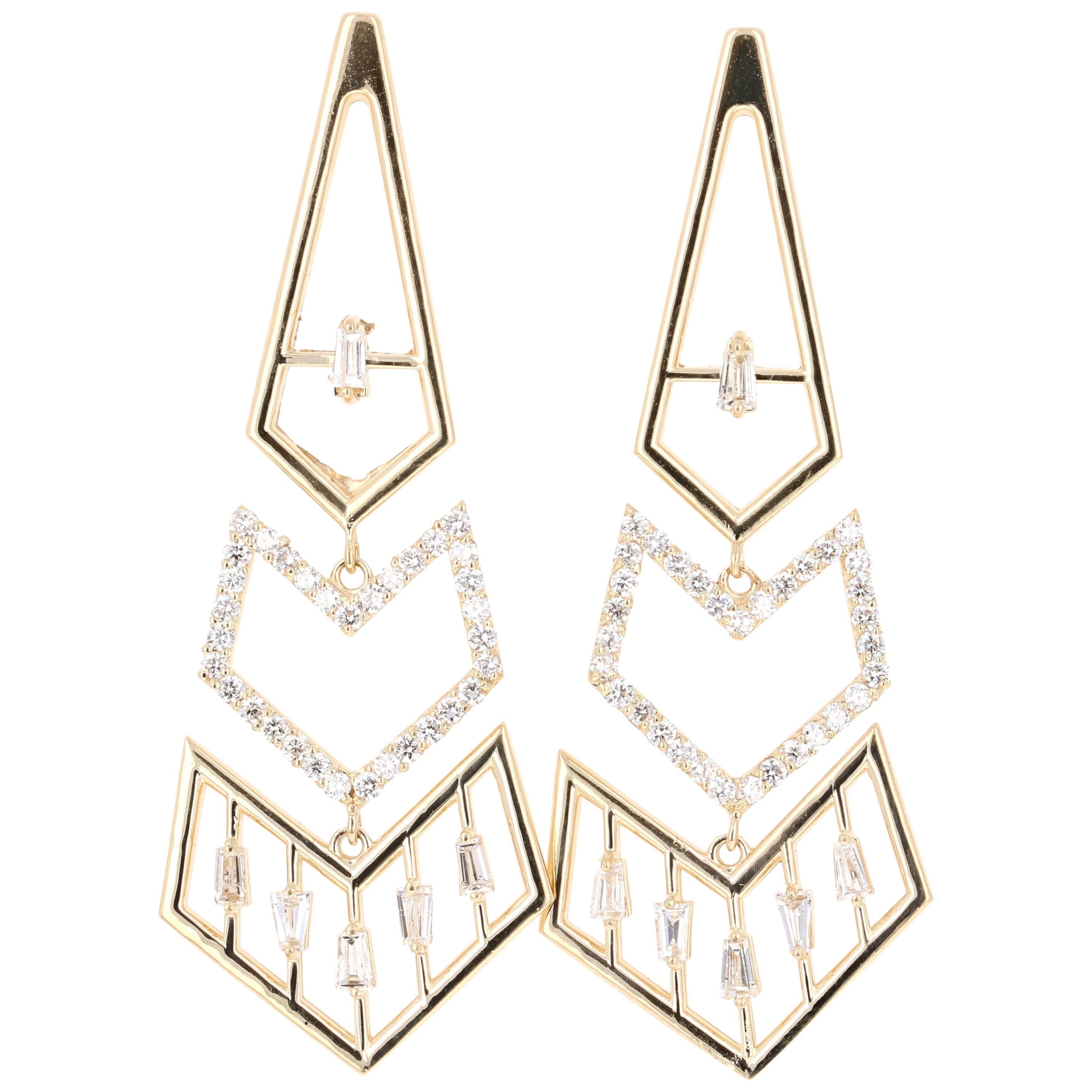 0.92 Carat Diamond 14 Karat Yellow Gold Art Deco Inspired Earrings