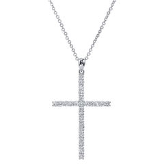 Large Diamond White Gold Cross Pendant with Necklace