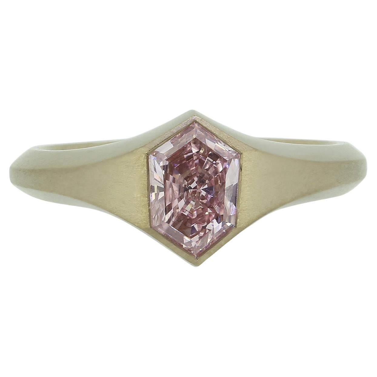 0.92 Carat Hexagonal Natural Fancy Light Pink Diamond Ring For Sale