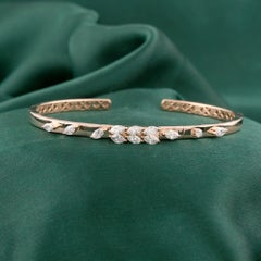 0.92 Carat Natural Marquise Diamond Handmade Cuff Bangle Bracelet 18K Rose Gold