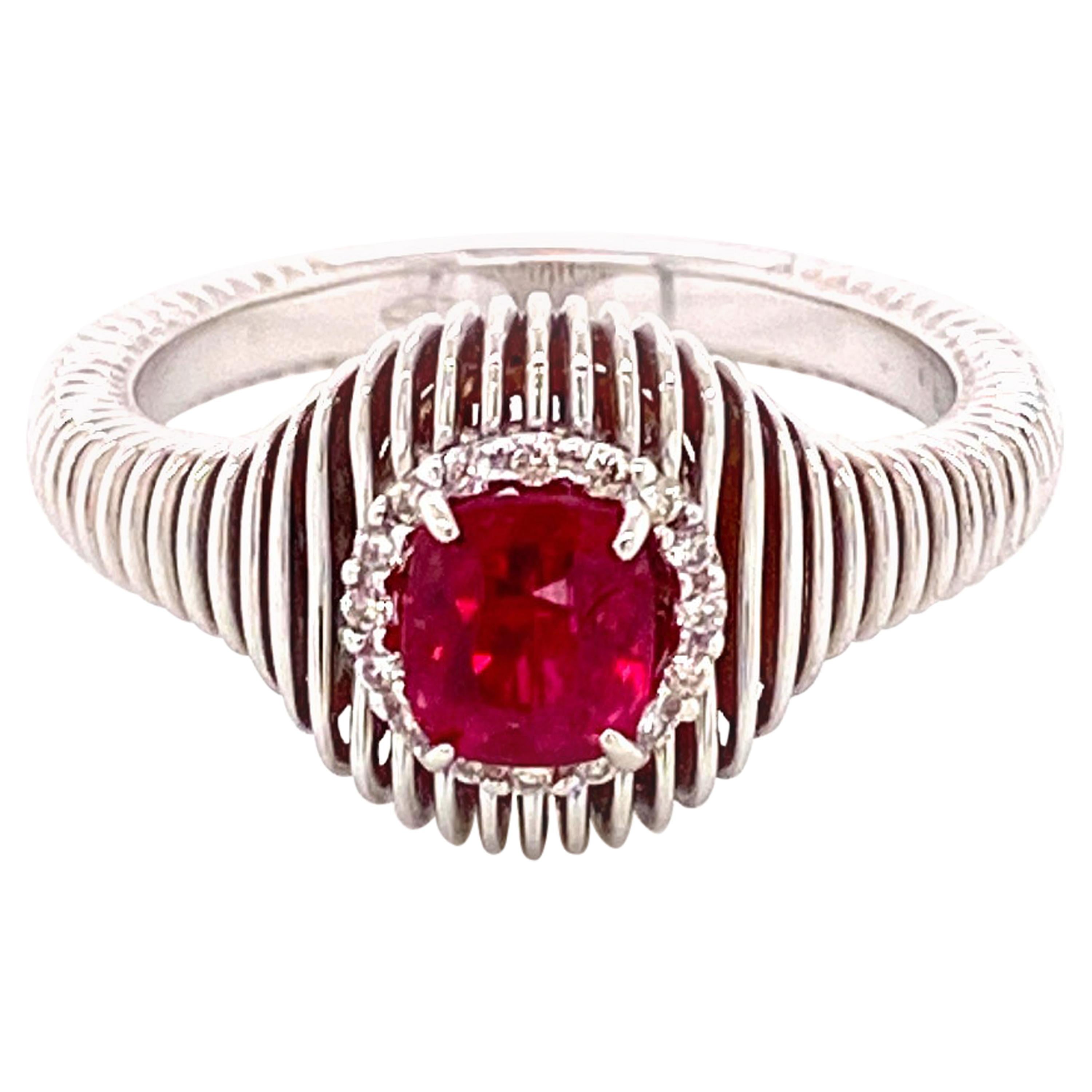 0.92 Carat No Heat Vivid Red Burma Spinel and White Diamond Gold Engagement Ring