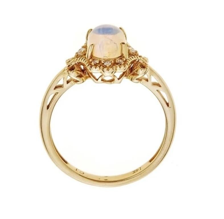 0,92 Karat Ovaler Äthiopischer Opal Diamant Akzente 14K Gelbgold Ring (Art déco) im Angebot