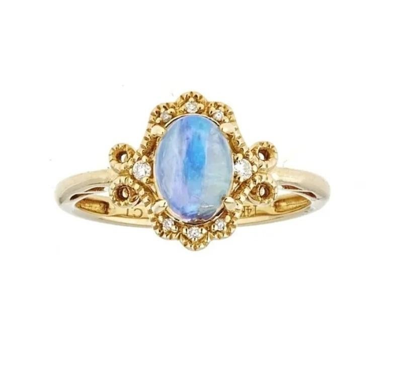 Oval Cut 0.92 Carat Oval-Cab Ethiopian Opal Diamond Accents 14K Yellow Gold Ring For Sale