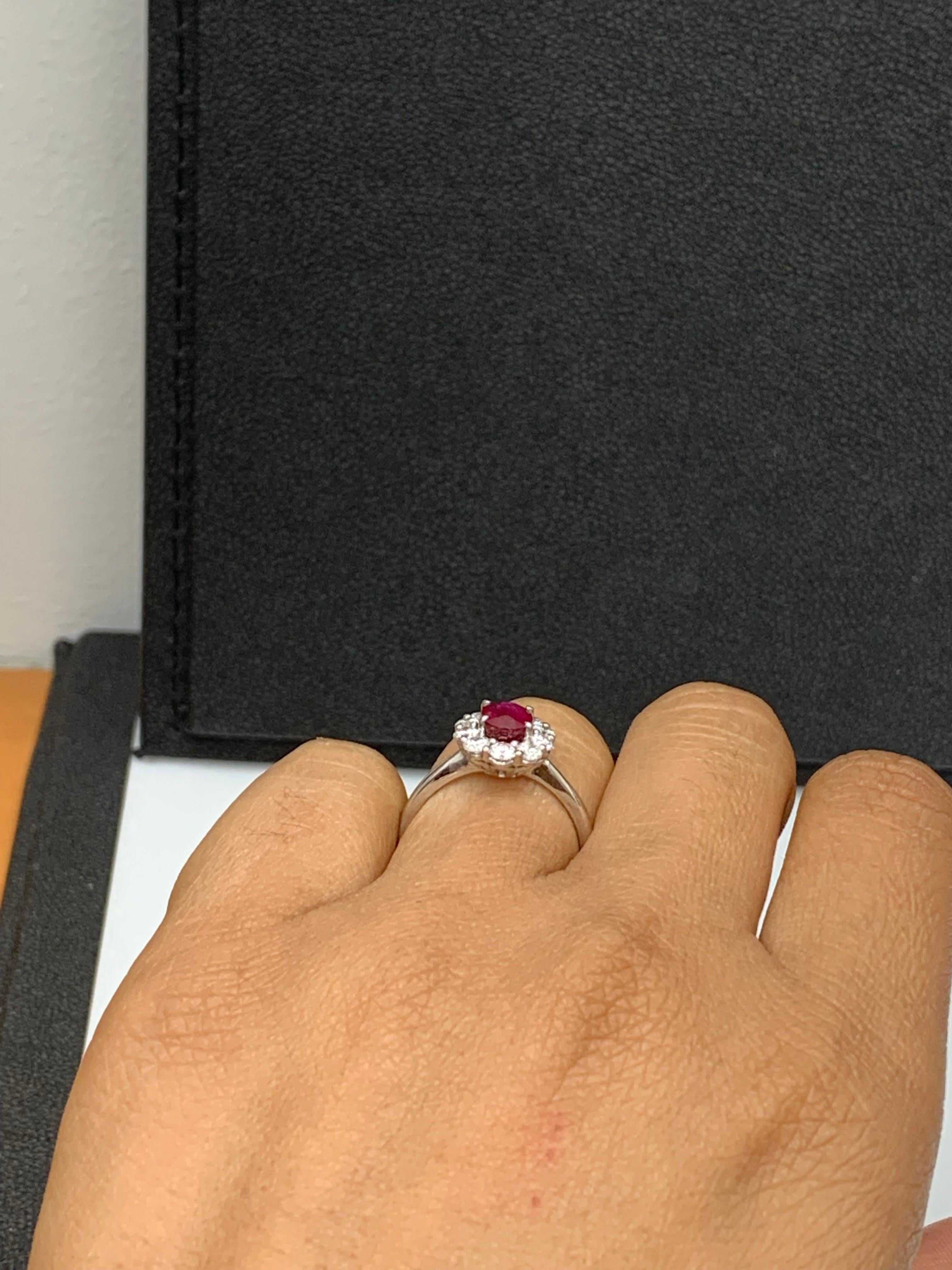 0.92 Carat Oval Cut Ruby and Diamond Ring in 18k White Gold For Sale 4