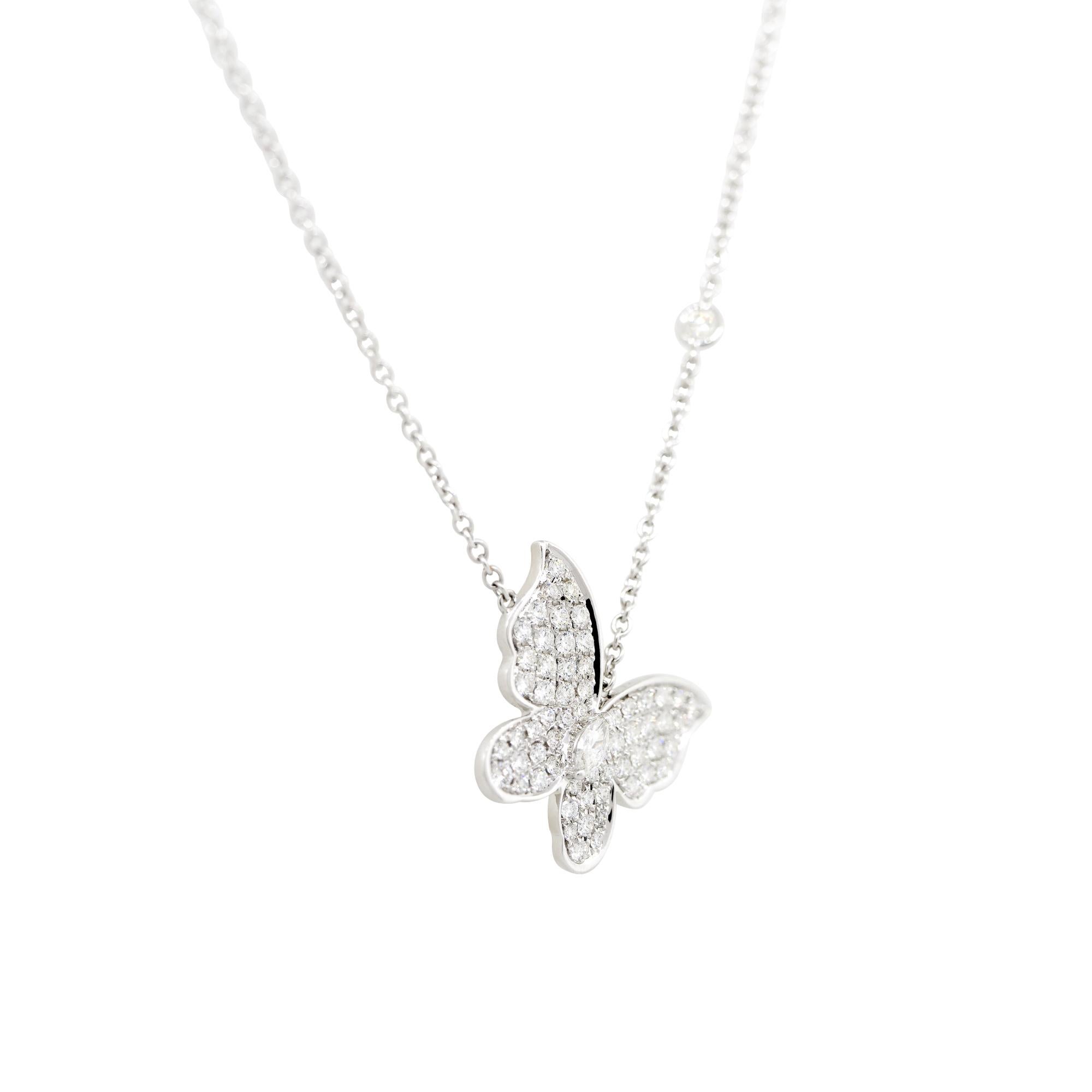 0,92 Karat Pave Diamant Schmetterling Halskette 18 Karat (Moderne) im Angebot