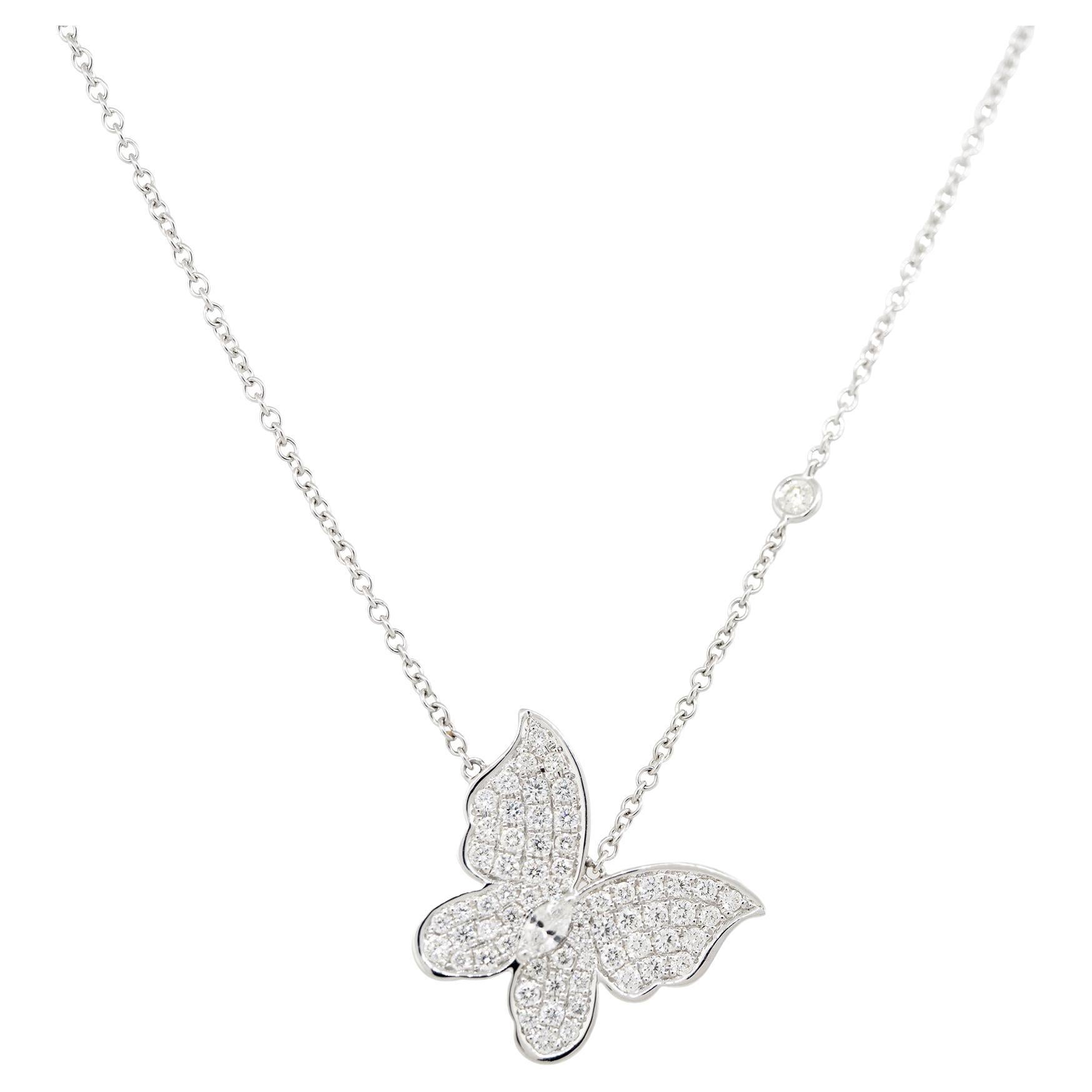 0.92 Carat Pave Diamond Butterfly Necklace 18 Karat For Sale