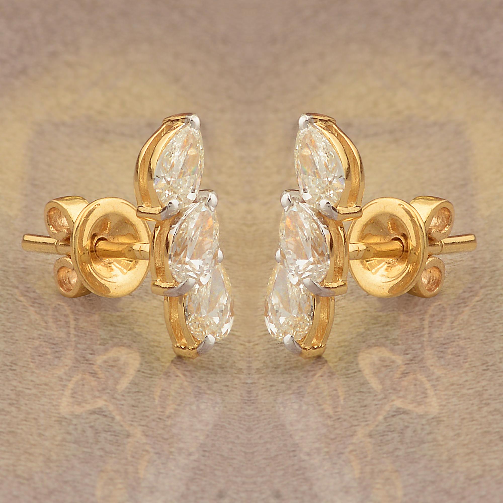 Modern 0.92 Carat Pear Diamond Minimalist Stud Earrings 18 Karat Yellow Gold Jewelry For Sale