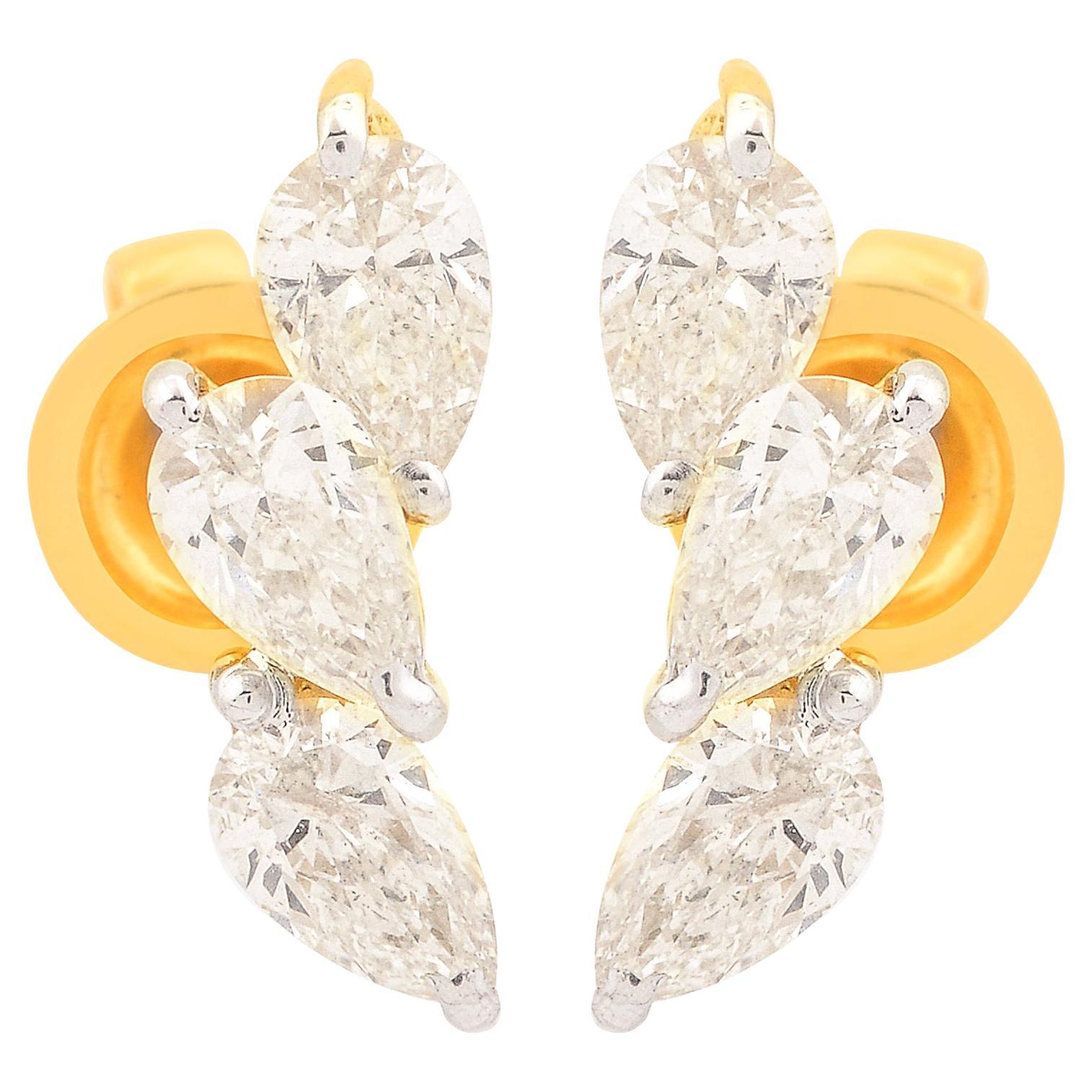 0.92 Carat Pear Diamond Minimalist Stud Earrings 18 Karat Yellow Gold Jewelry For Sale
