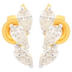 0.92 Carat Pear Diamond Minimalist Stud Earrings 18 Karat Yellow Gold Jewelry