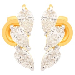 0.92 Carat Pear Diamond Minimalist Stud Earrings 18 Karat Yellow Gold Jewelry