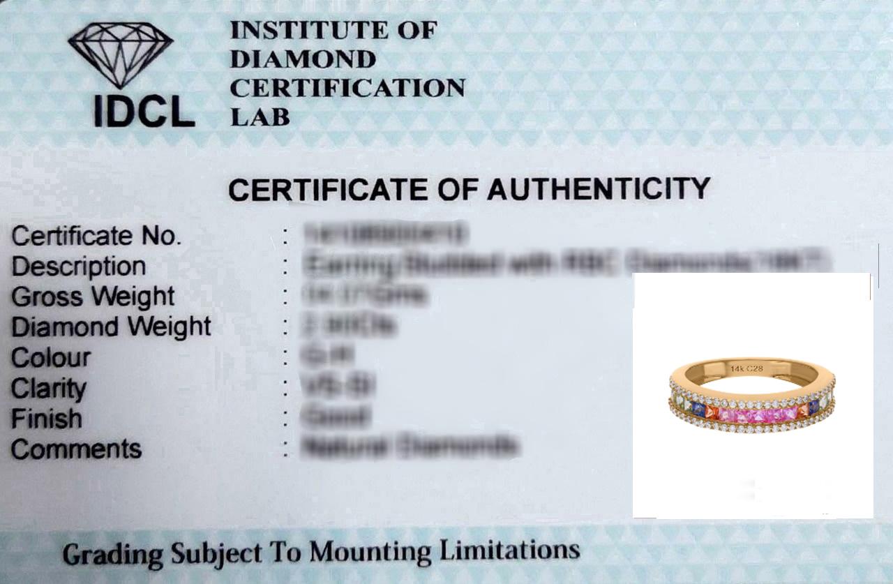 Women's 0.92 Carat Princess Cut Multi Sapphire Ring 0.37 Ct SI/H Diamond 14k Yellow Gold For Sale