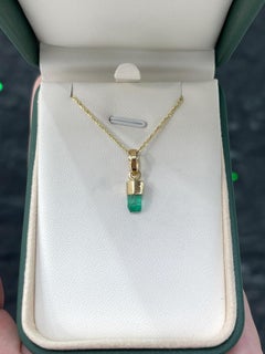 0.92 Carat Rough Colombian Emerald Pendant  18K Gold Vivid Green Crystal