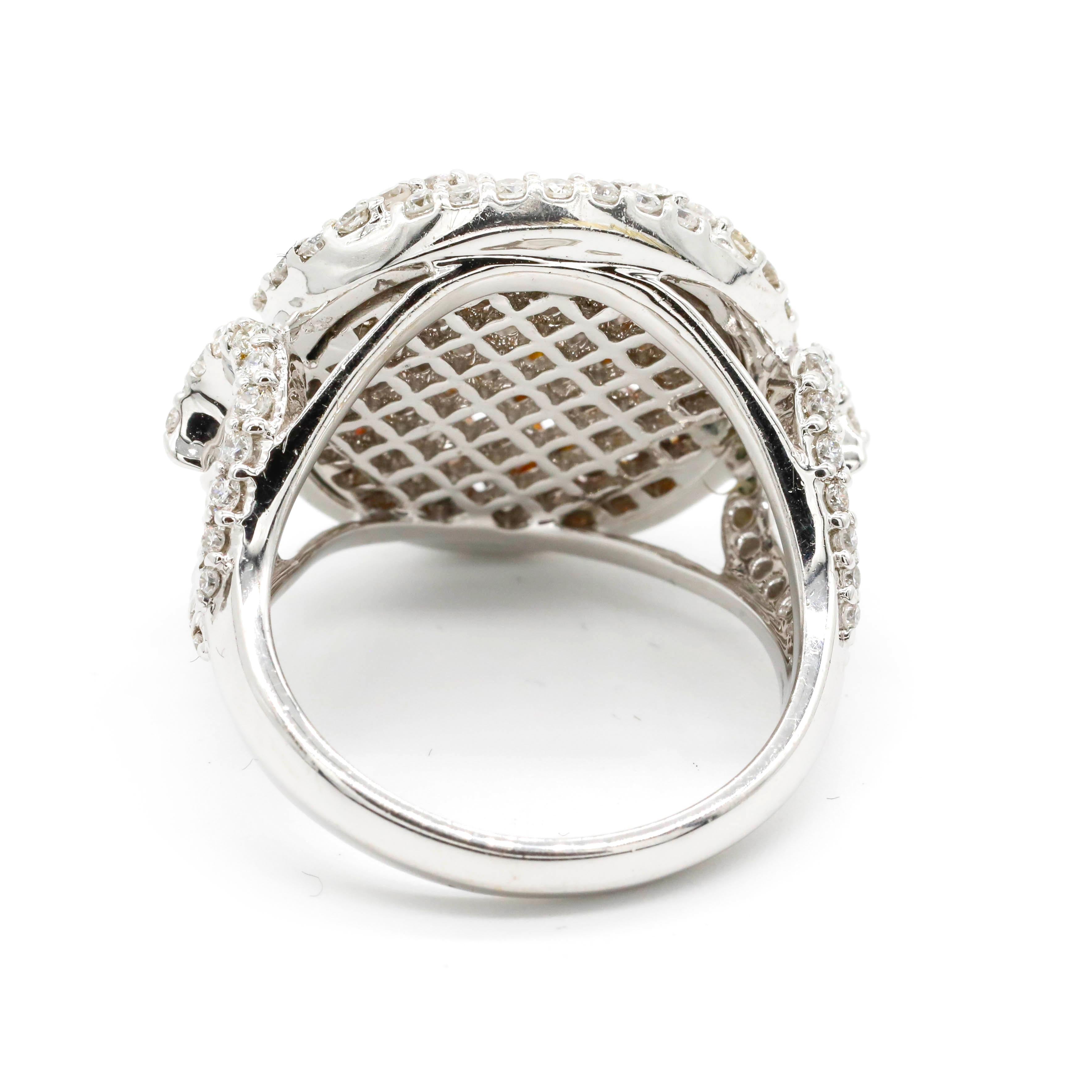 Contemporary 0.92 Carat Round Cut Diamond Pave 18k Two-Tone Gold Cocktail Engagement Ring For Sale