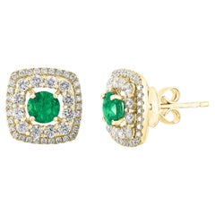 Pendientes de oro amarillo de 18 quilates con esmeralda y diamantes talla redonda de 0,92 quilates