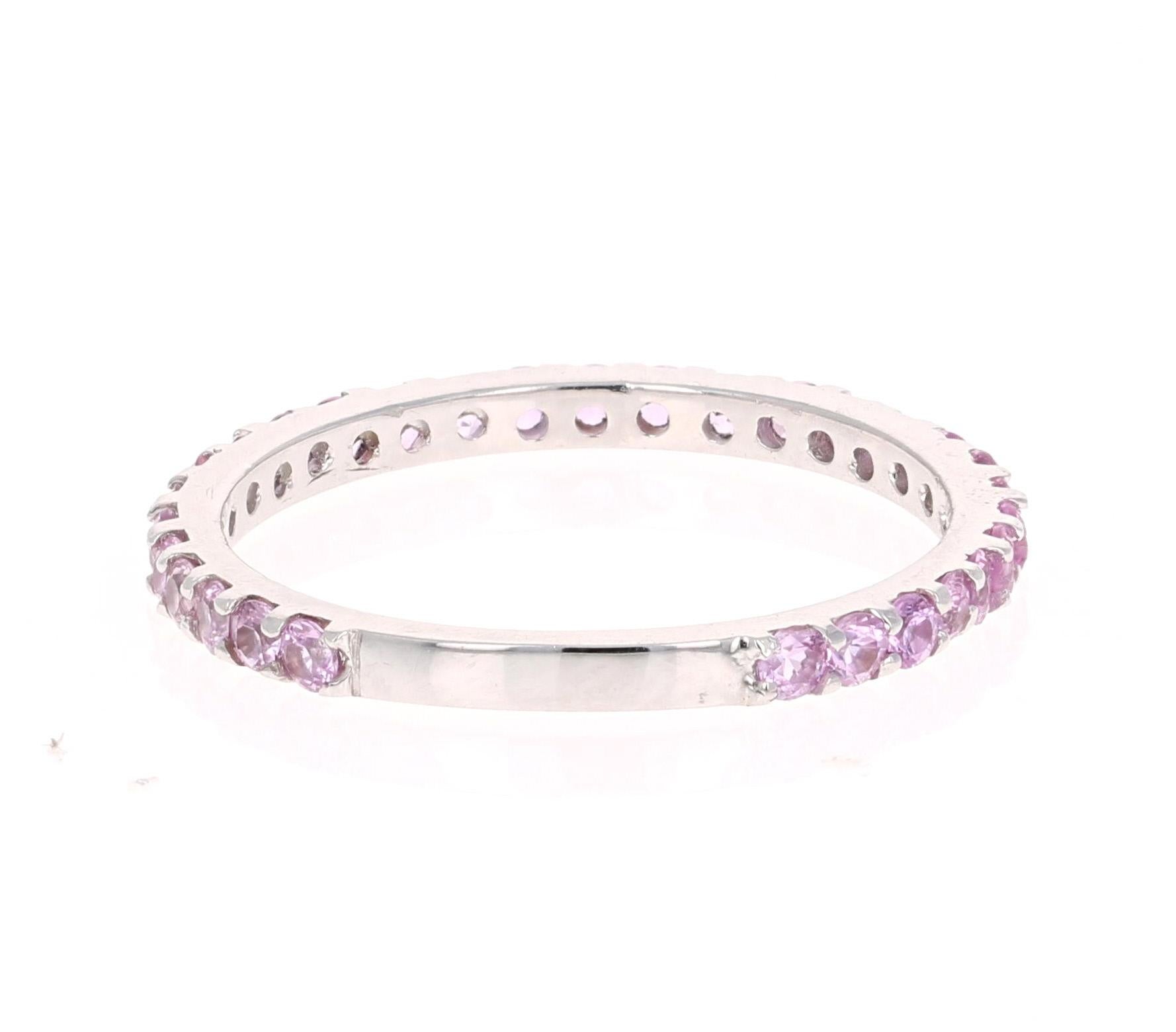 0.92 Carat Round Cut Pink Sapphire Band 14 Karat White Gold In New Condition In Los Angeles, CA