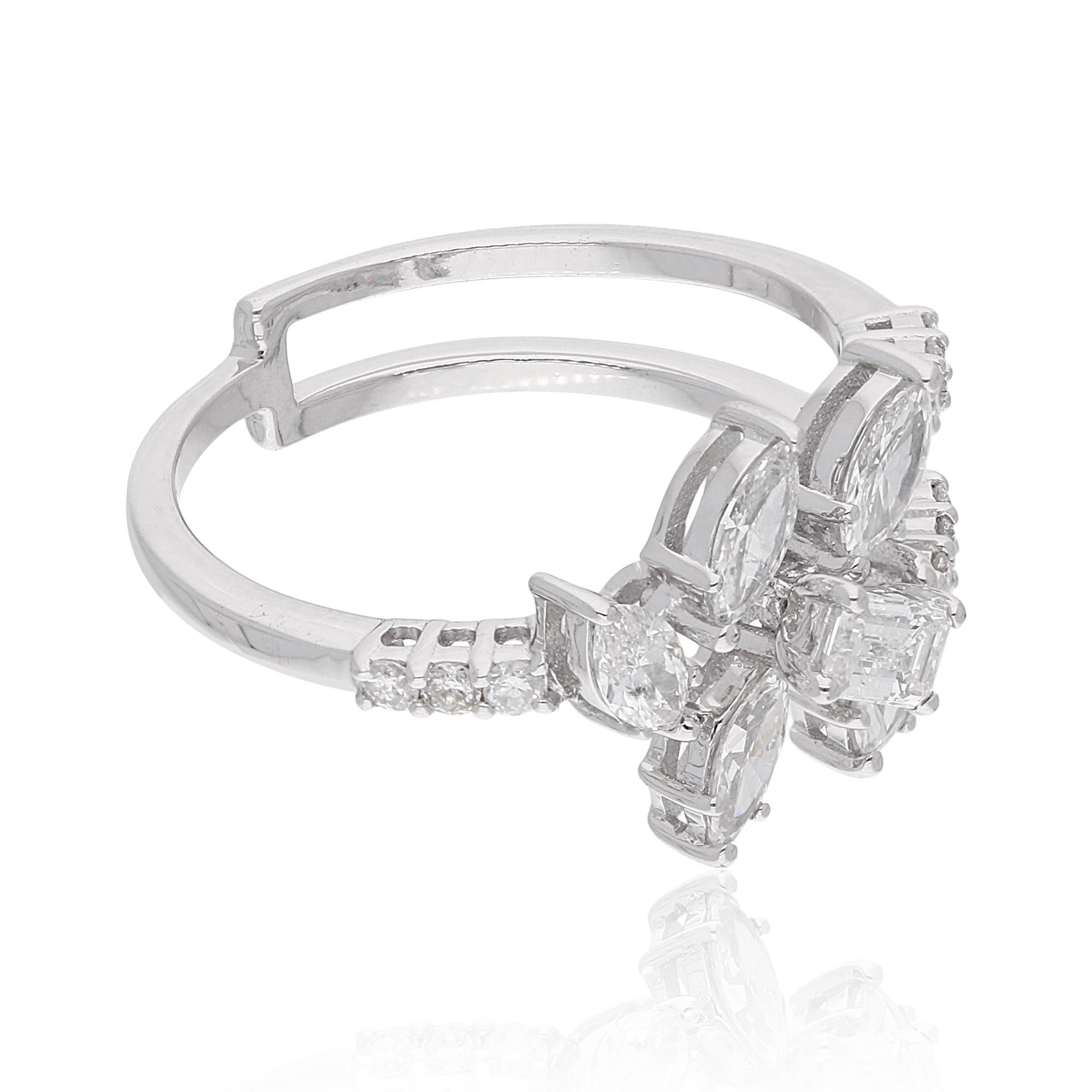 Modern 0.92 Carat SI/HI Marquise Round Emerald Cut Diamond Ring 18 Karat White Gold For Sale