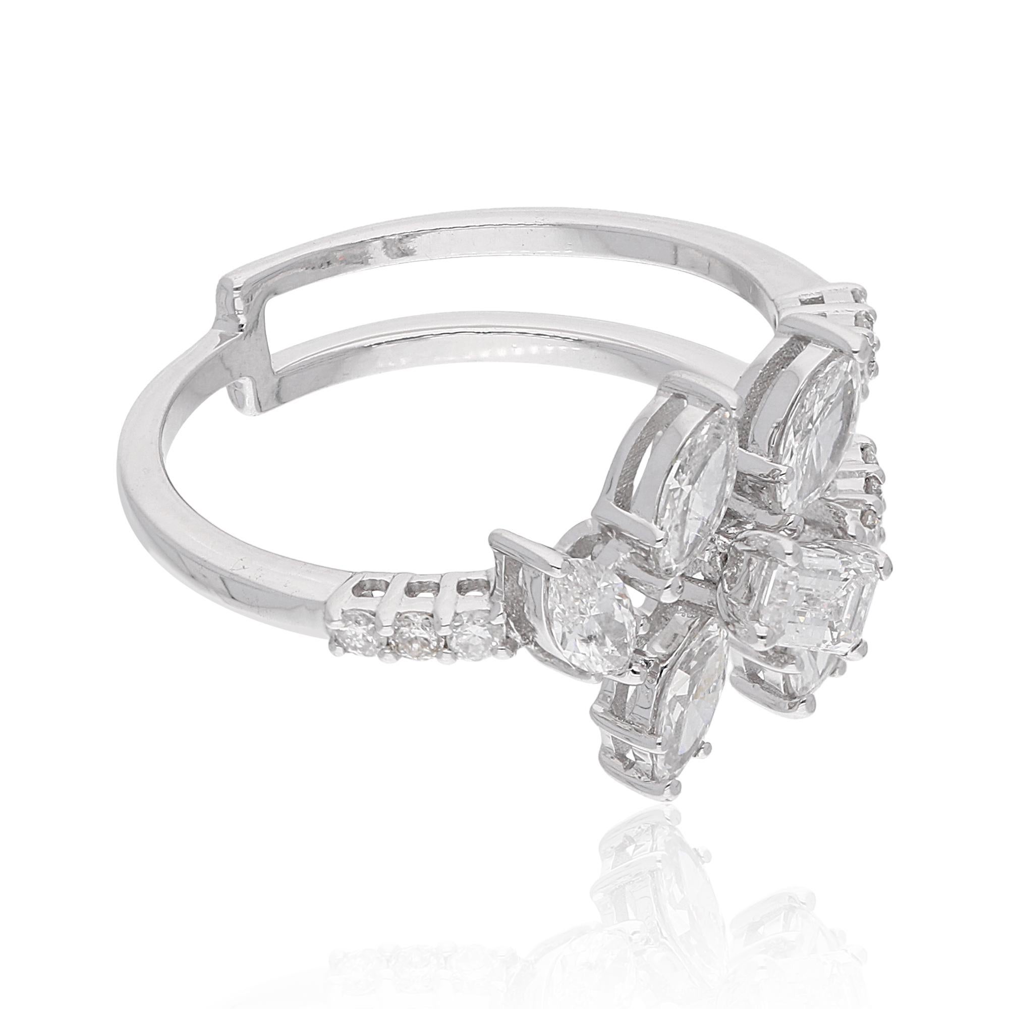 Moderne Bague marquise taille émeraude de 0,92 carat SI/HI en or blanc 18 carats en vente