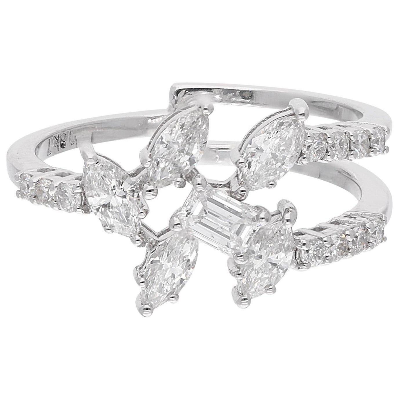Bague marquise taille émeraude de 0,92 carat SI/HI en or blanc 18 carats