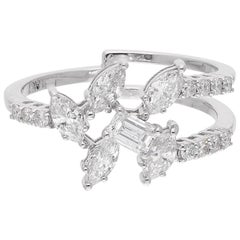 0,92 carati SI/HI Anello con diamante rotondo taglio smeraldo Marquise in oro bianco 18 carati