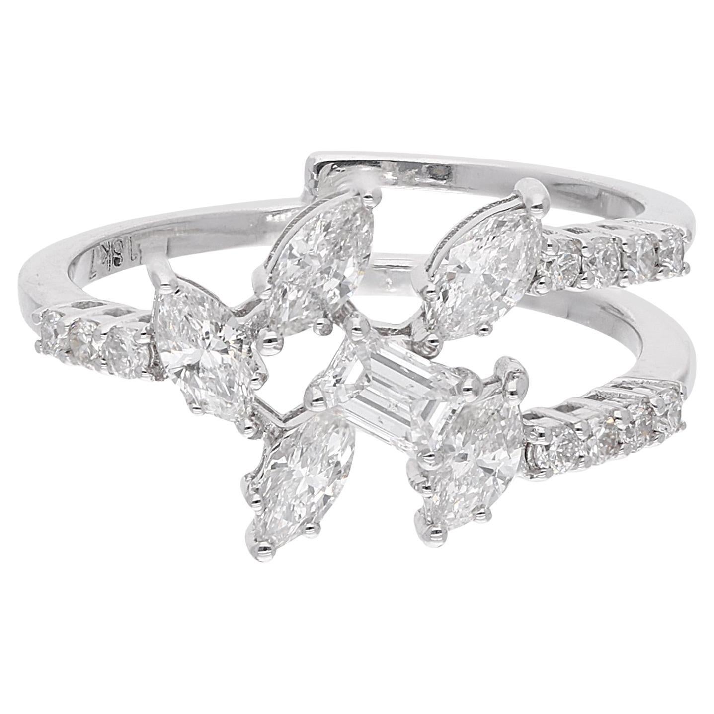 0,92 Karat SI/HI Marquise Diamantring aus 18 Karat Weißgold mit rundem Smaragdschliff