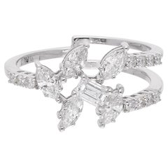 0,92 Karat SI/HI Marquise Diamantring aus 18 Karat Weißgold mit rundem Smaragdschliff