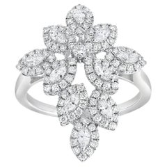 0.92 Carat Total Floral Diamond Fashion Ring in White Gold