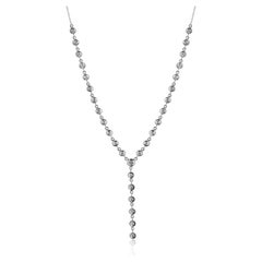 0.92 Carat Total Weight Bezel Set Diamond Lariat Style Necklace, 18k White Gold