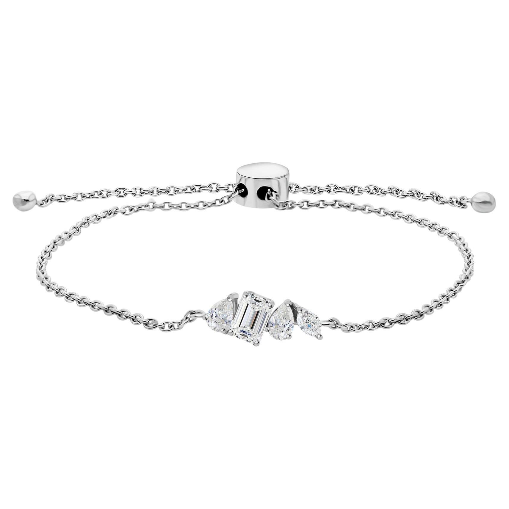 0.92 Carats Minimalist Mixed Cut Diamond Bracelet in 18K White Gold Handmade