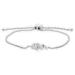 0.92 Carats Minimalist Mixed Cut Diamond Bracelet in 18K White Gold Handmade