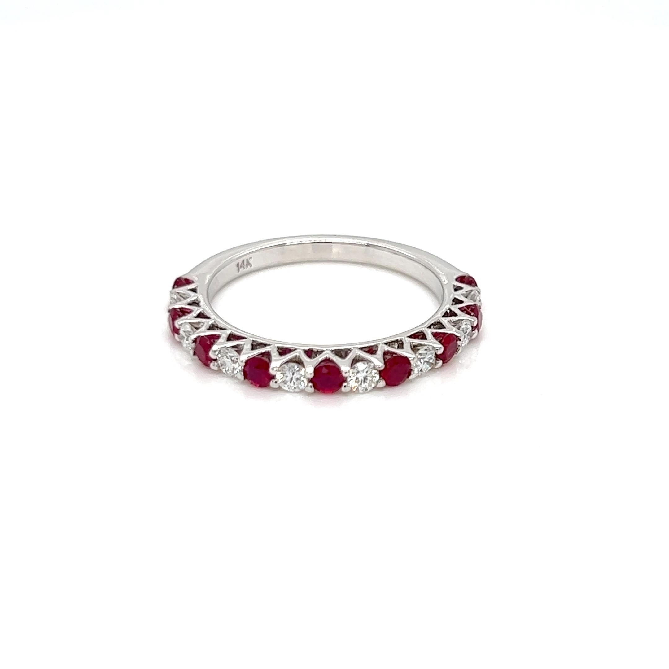 0.92 Carats Ruby and Diamond Eternity Ring in 14k White Gold In New Condition For Sale In New York, NY