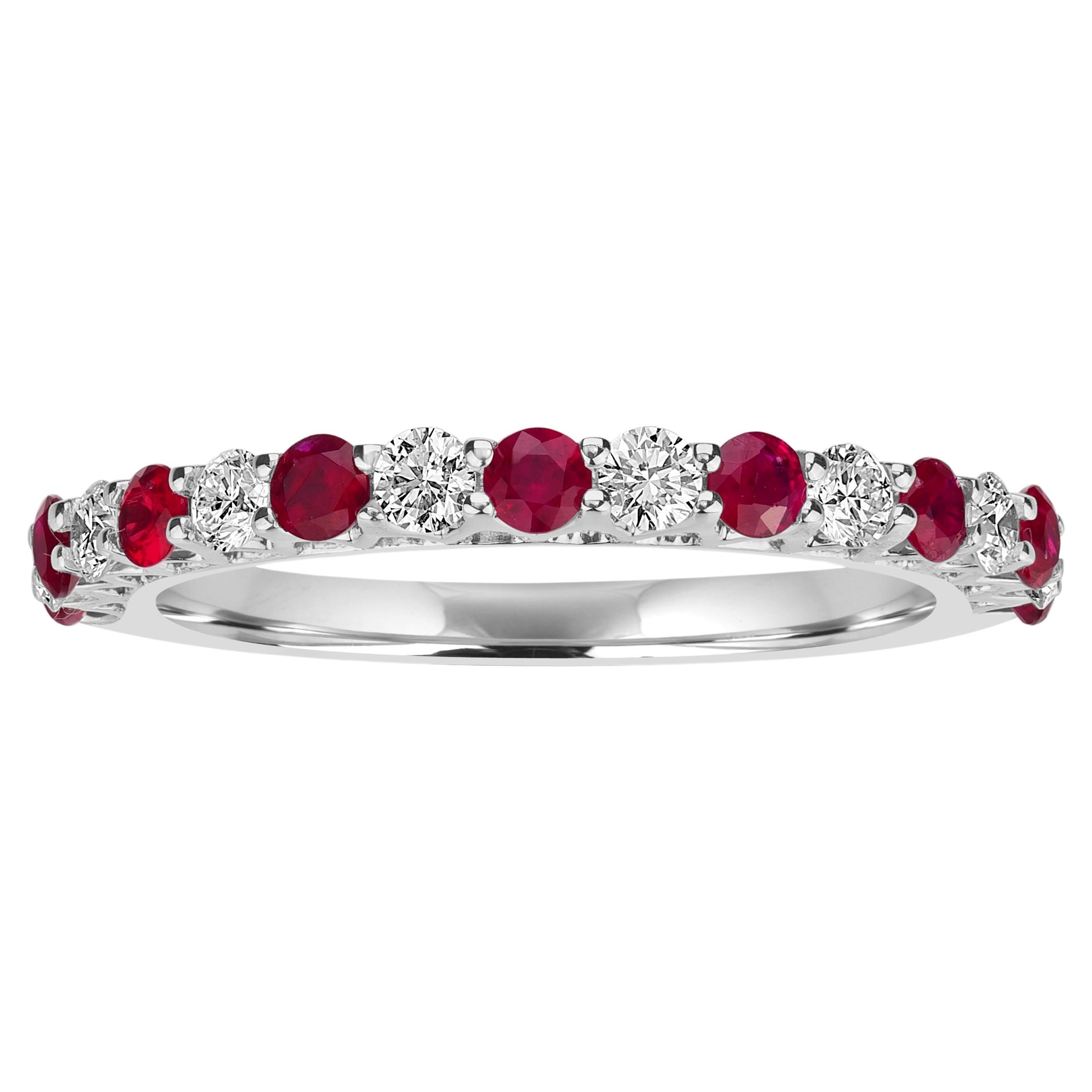 0.92 Carats Ruby and Diamond Eternity Ring in 14k White Gold For Sale
