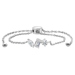 0.92 Ct Minimalist Emerald, Marquise & Round Diamond Bracelet in 18K White Gold