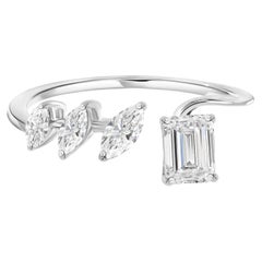 Anello a grappolo con diamante naturale da 0,92 carati, taglio smeraldo e marquise, in oro bianco 18 carati