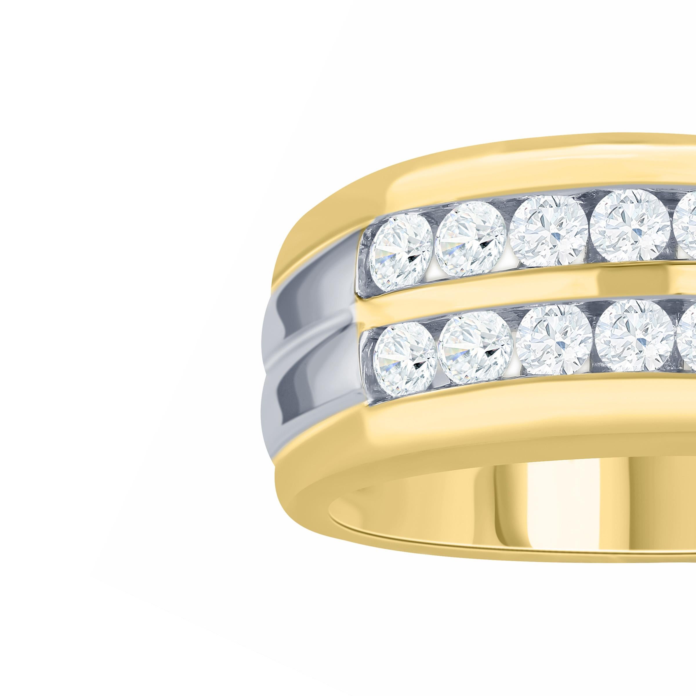Art Deco 0.92 Ctw, 2 Row Channel Set Diamond Men's Ring in Two Tone 14k Gold For Sale