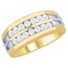 0.92 Ctw, 2 Row Channel Set Diamond Men's Ring in Two Tone 14k Gold