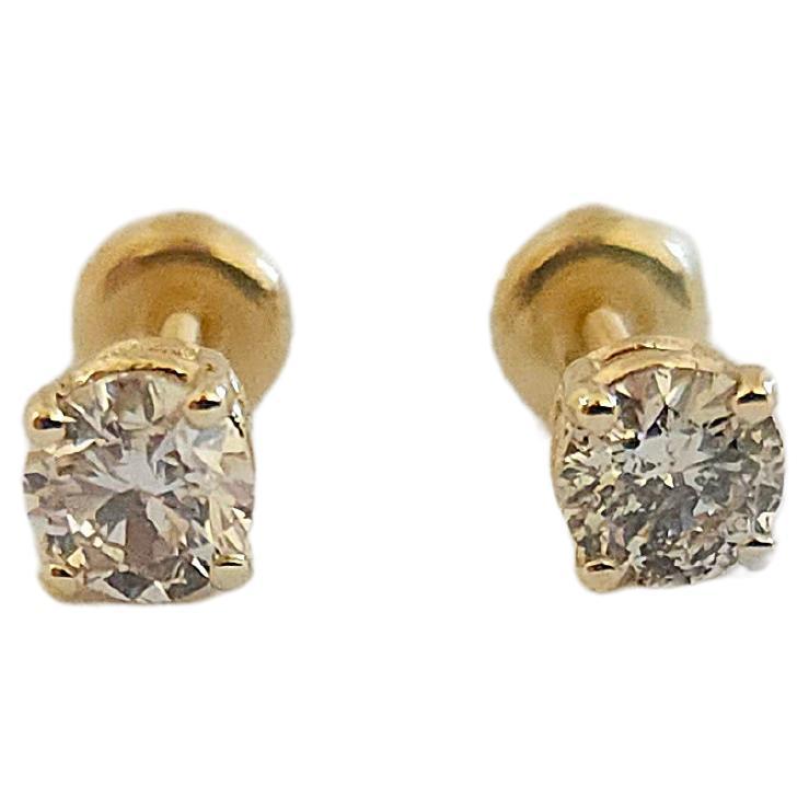 0.92 Ctw Natural Diamond Round Sqrue back Studs Yellow Gold For Sale