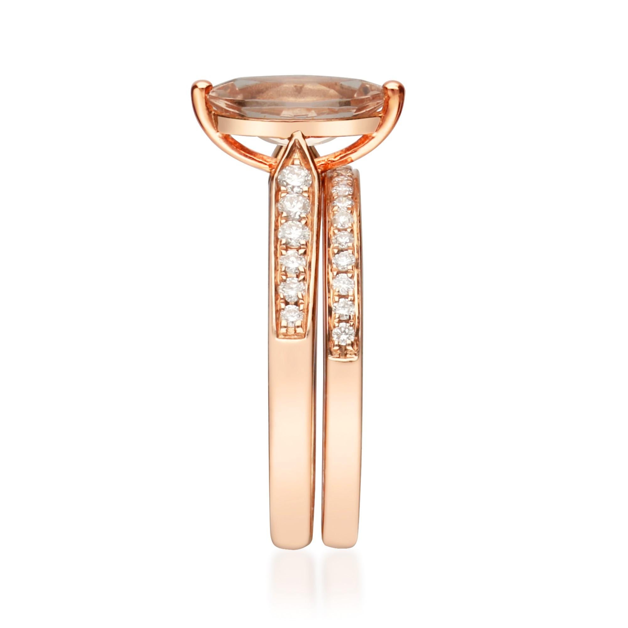 Art Deco 0.92 Morganite Marquise Cut Diamond Accents 14K Rose Gold Bridal Ring For Sale