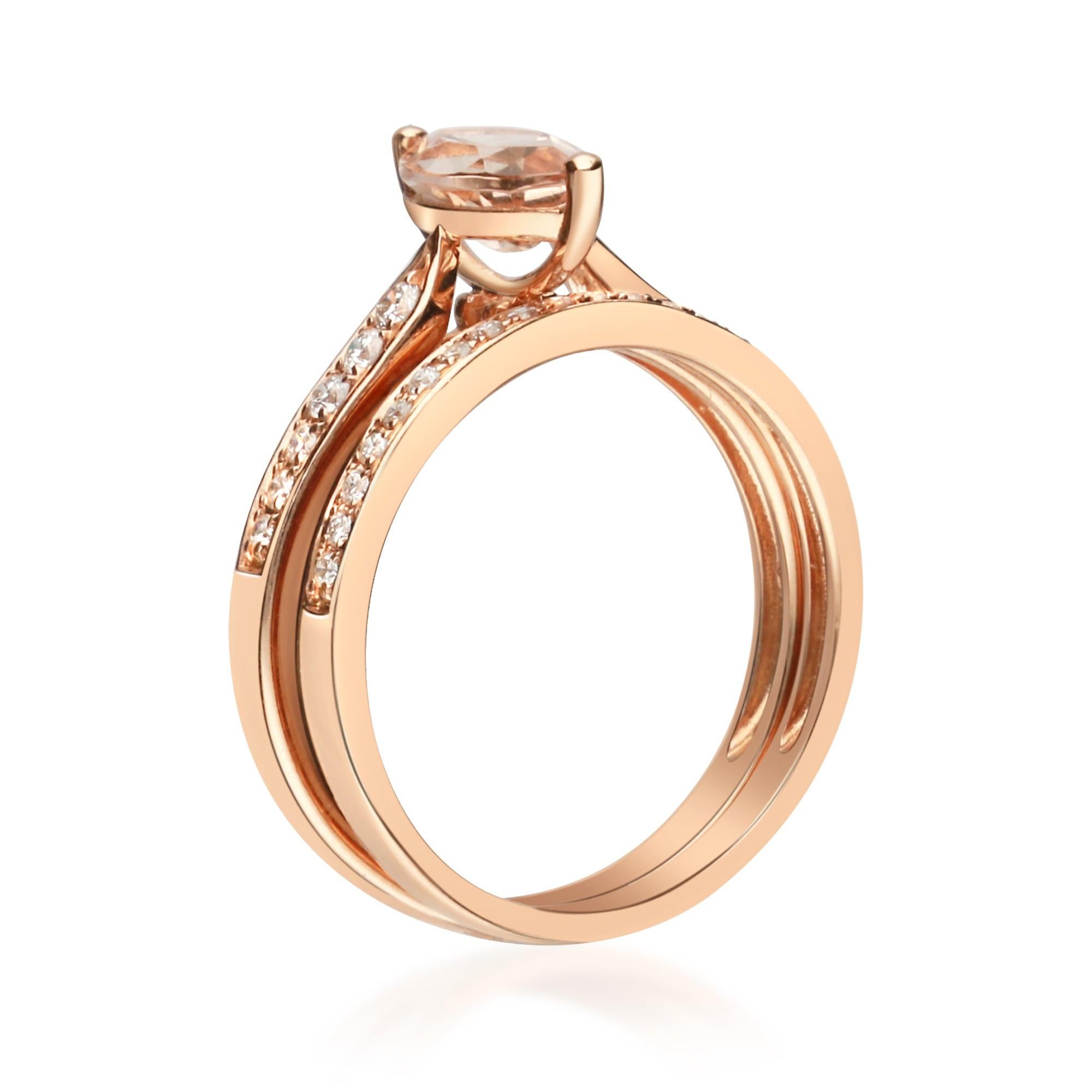Taglio marquise 0,92 Morganite con accenti di diamanti taglio marquise Anello nuziale in oro rosa 14K in vendita