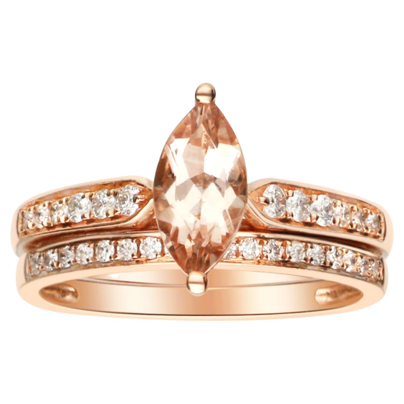 0.92 Morganite Marquise Cut Diamond Accents 14K Rose Gold Bridal Ring For Sale