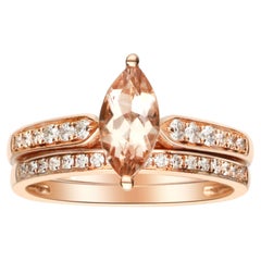 0.92 Bague de mariage en or rose 14K ornée de Morganite et de diamants taillés en Marquise