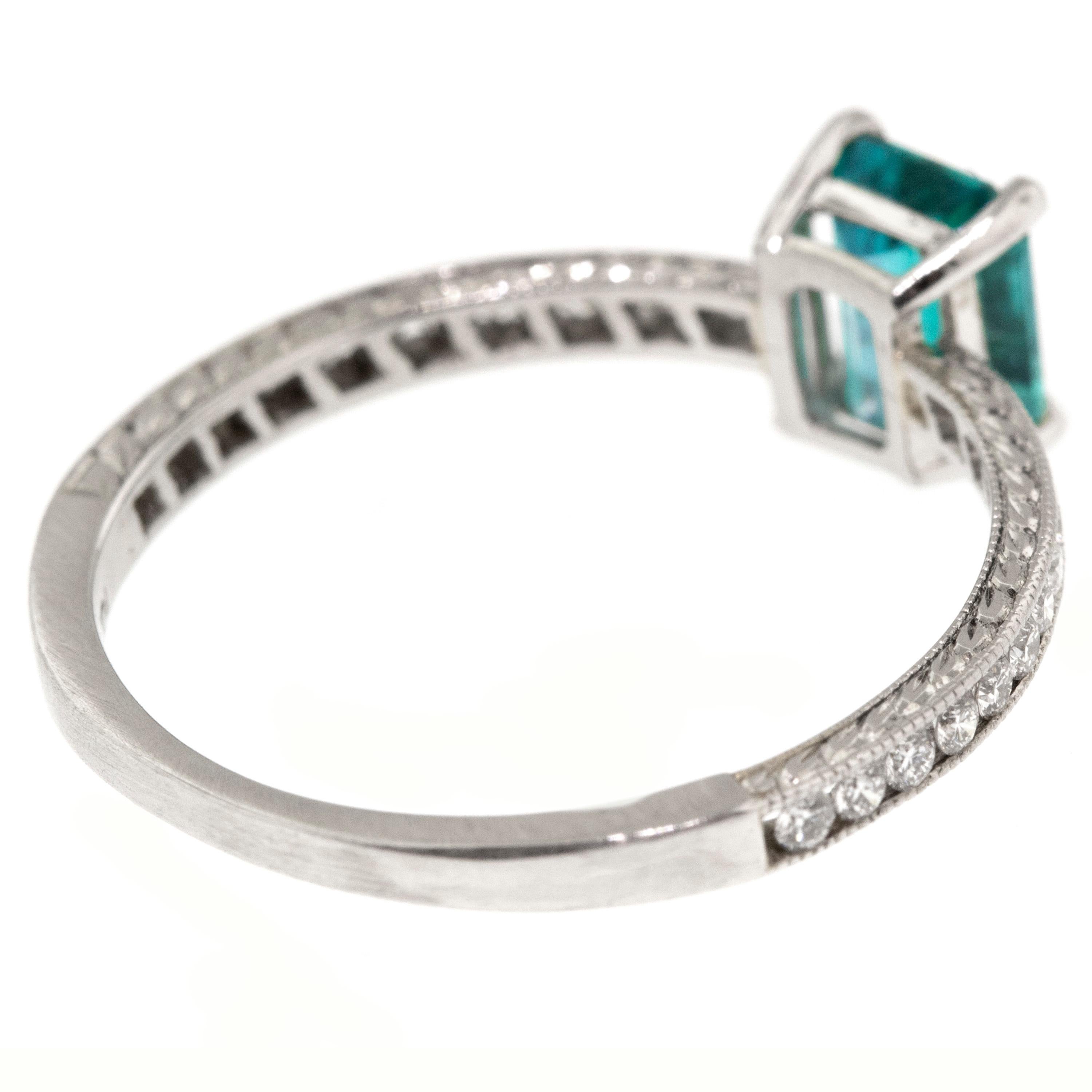 0.92ct Brazilian Paraiba Tourmaline (GIA Certified) in Diamond and Platinum Ring In New Condition For Sale In Logan, UT