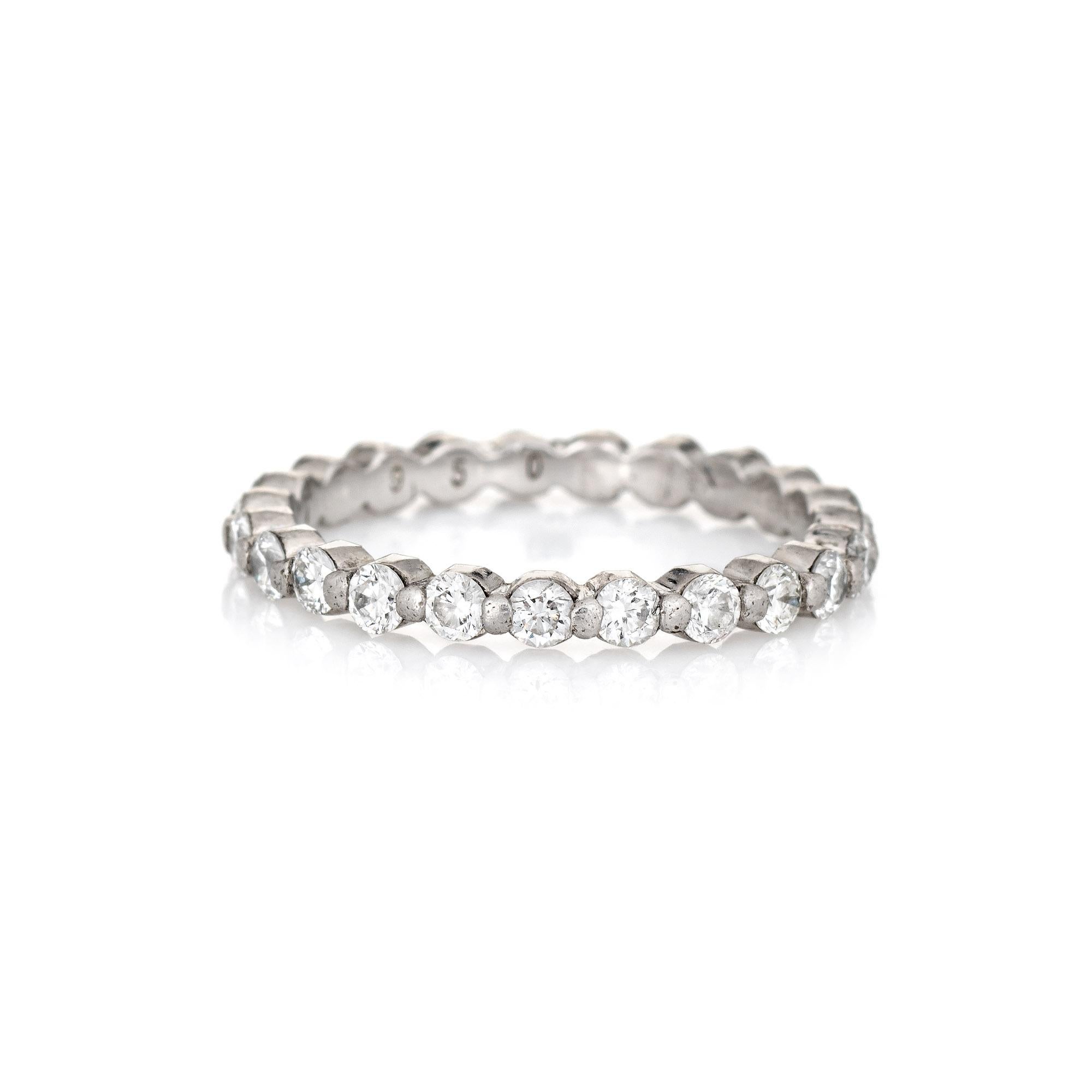 Stylish diamond eternity ring crafted in 950 platinum. 

23 round brilliant cut diamonds total an estimated 0.92 carats (estimated at H-I color and SI1-2 clarity). 

With diamonds set around the entire band the full eternity ring is great worn alone