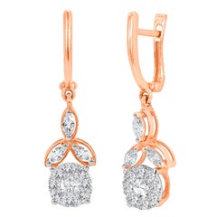 Orecchini a goccia con fiori di diamante da 0,92 carati in oro 14k