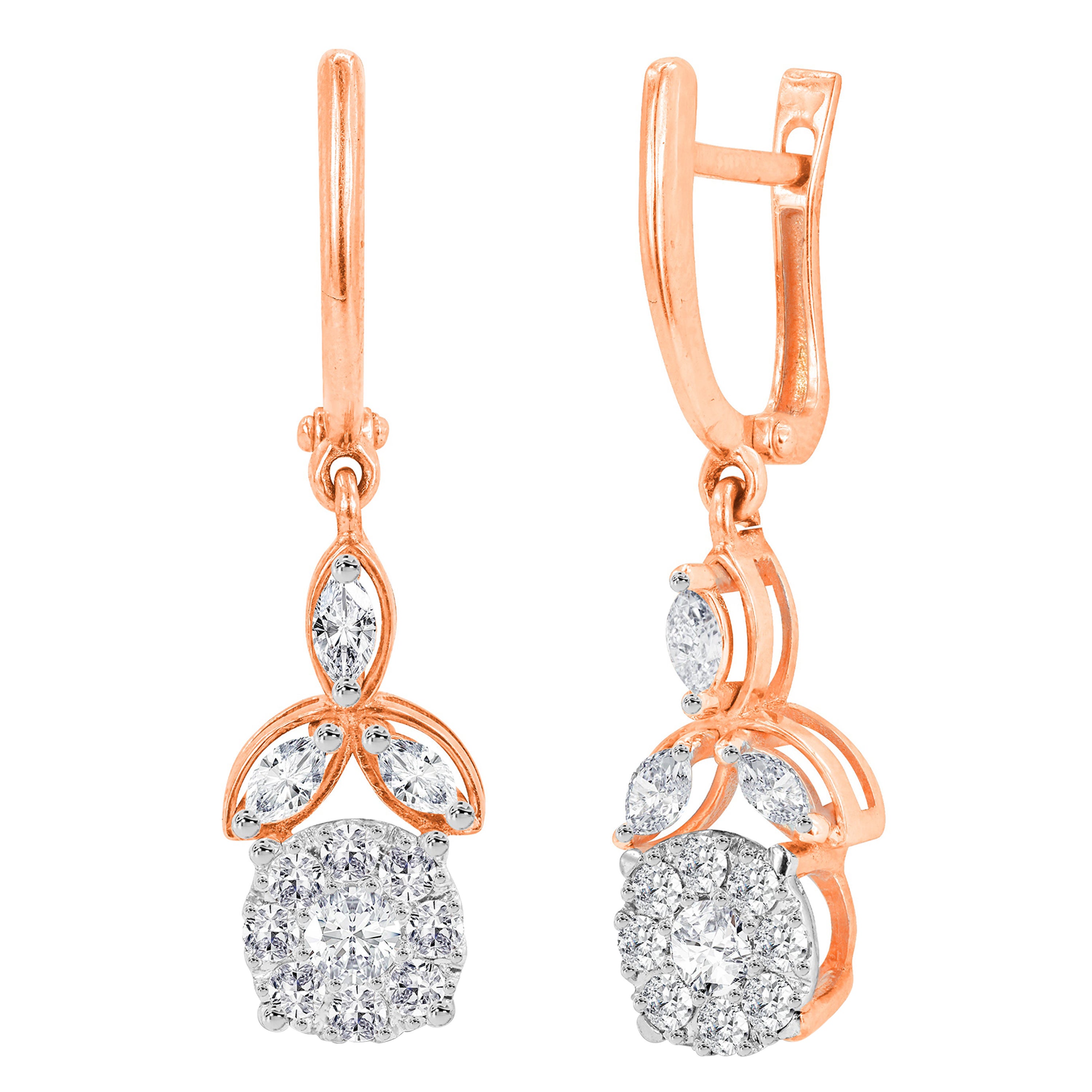 Boucles d'oreilles pendantes en forme de fleur avec 0,92ct de diamant en or 18k