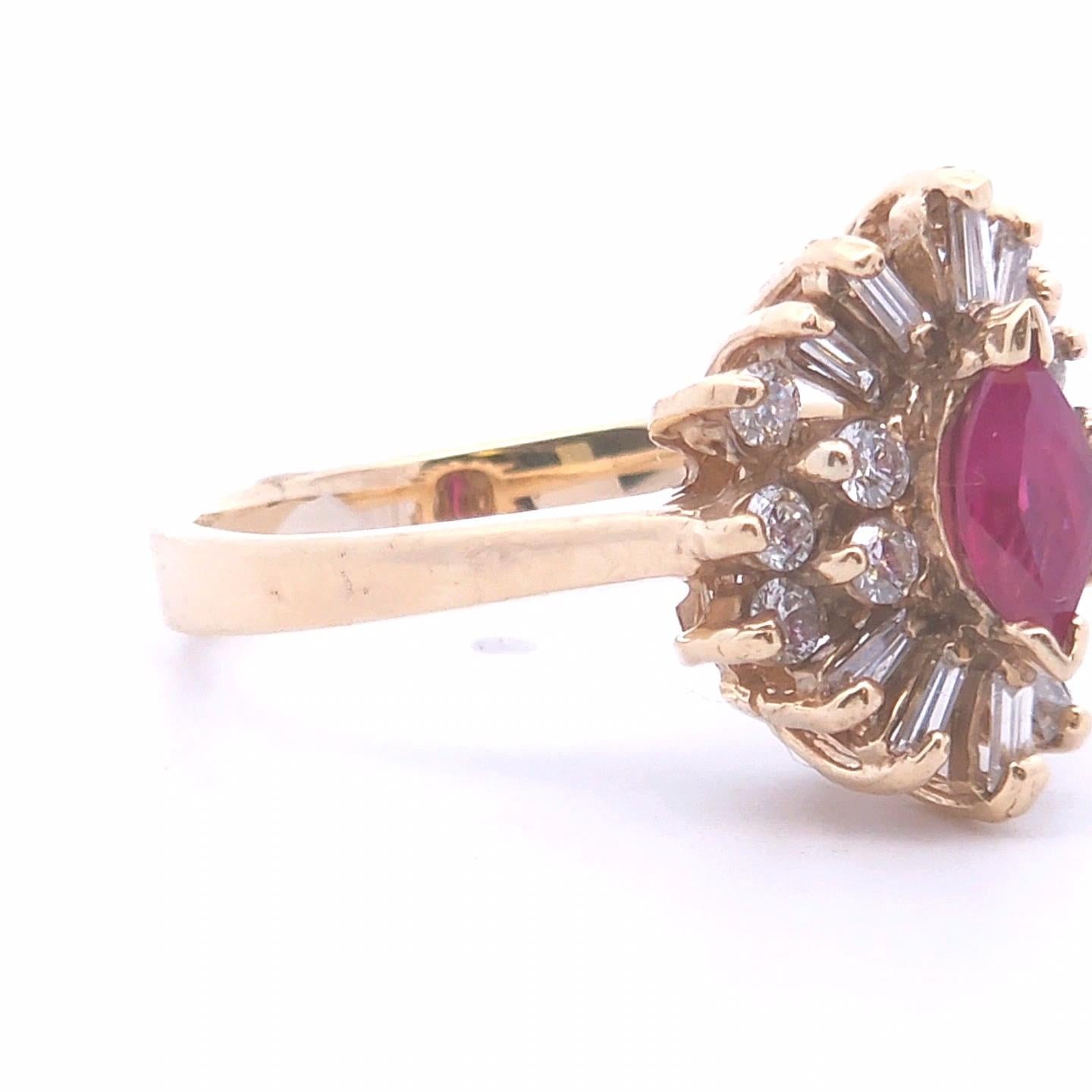 0.92ct Marquise Ruby Diamond Ring in 14k Yellow Gold In New Condition For Sale In Tustin, CA