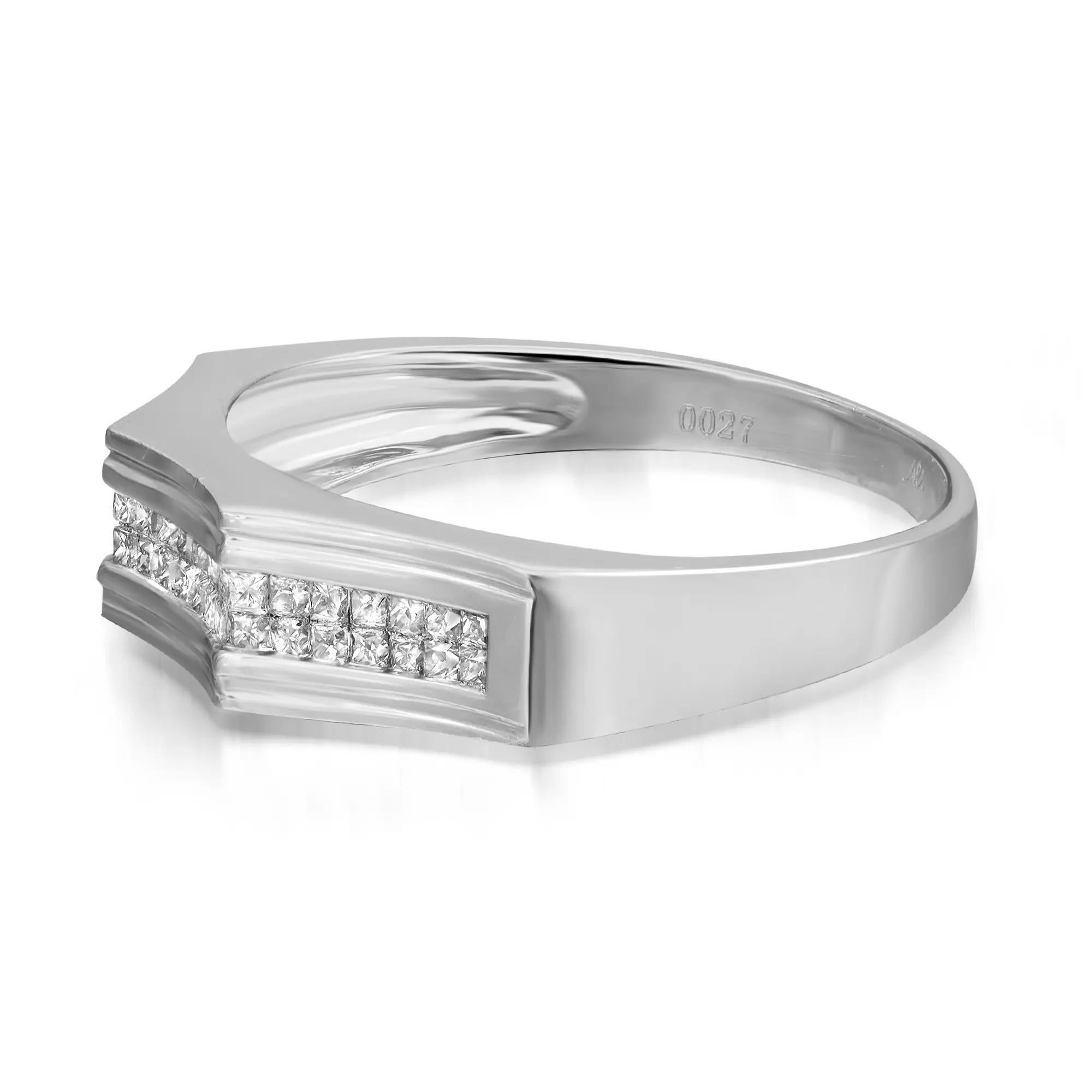 Modern 0.92Cttw Channel Set Princess Cut Diamond Mens Wedding Band Ring 14K White Gold For Sale